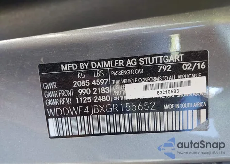 2016 Mercedes-Benz C 300 Luxury/Sport from USA, damaged, VIN WDDWF4JBXGR155652